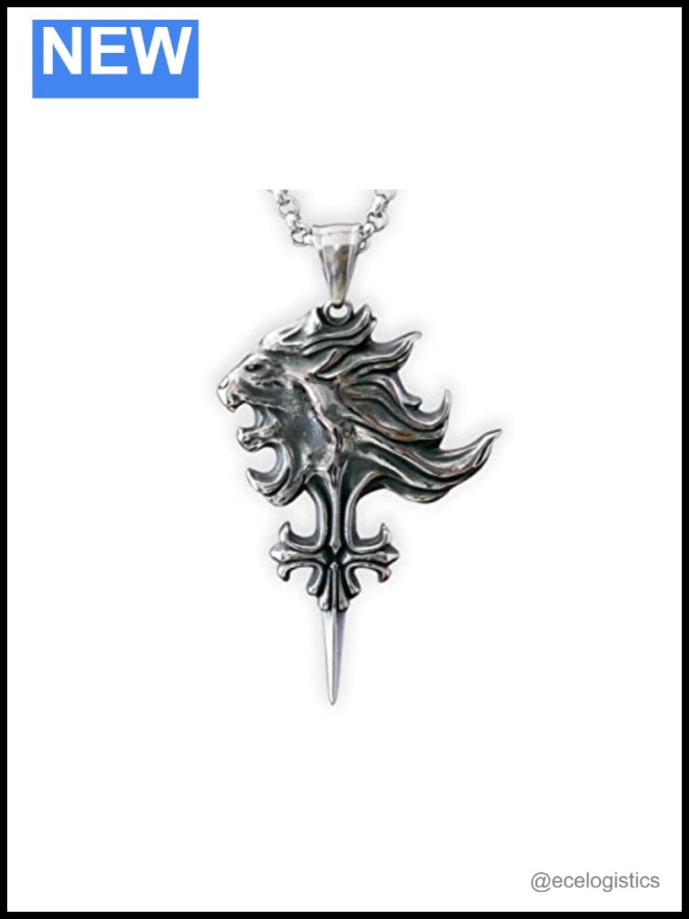 Stainless Steel Lion Cross Necklace Fantasy Pendant 22in Chain